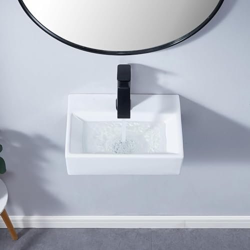 SHACO 14x10 Inch Wall Mount Bathroom Sink with Wall Mount Screw, One Hole White Rectangular Modern Porcelain Ceramic Wall Mounted Sink for Laundry Half Bath Small Bathroom