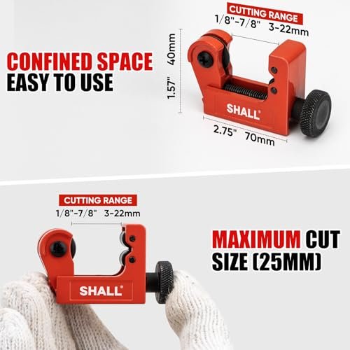 SHALL 4-Piece Tubing Cutter Set, 1/4’’ to 2’’OD Heavy Duty Copper Pipe Cutter, 1/8’’ to 7/8’’ Mini Tube Cutter, Deburring Tool & Inner Outer Pipe Reamer for Copper, Aluminum, Stainless Steel, PVC Pipe