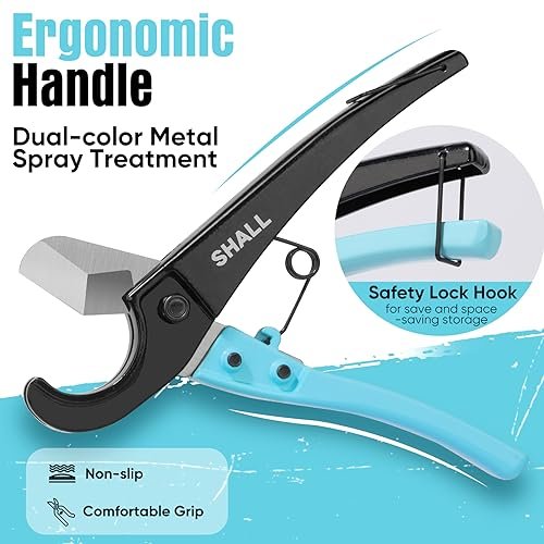SHALL PEX Pipe Cutter, Cuts up to 1-3/8’’, Fast Tubing Cutter for PEX, Plastic Hoses, PVC, CPVC, PP-R, PE (Thin), etc., Aluminum Alloy Pipe Cutting Tool with Stainless Steel Blade for Clean Cut