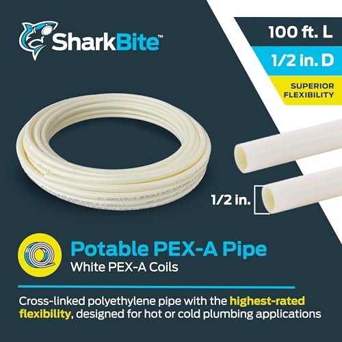 SharkBite 1/2 Inch x 100 Feet White PEX-A, Made in the USA, Flexible Water Pipe Tubing for Plumbing, UA60W100
