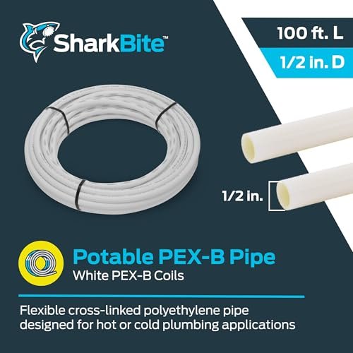 SharkBite 1/2 Inch x 100 Feet White PEX-B, PEX Pipe Flexible Water Tubing for Plumbing, U860W100