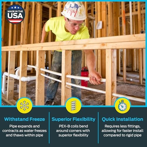 SharkBite 1/2 Inch x 100 Feet White PEX-B, PEX Pipe Flexible Water Tubing for Plumbing, U860W100