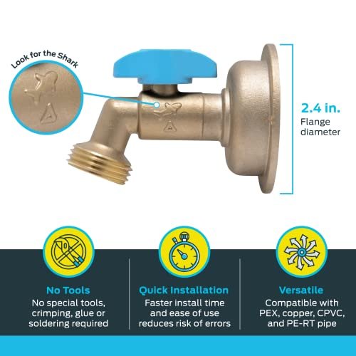 SharkBite 1/2 x 3/4 Inch MHT 90 Degree Hose Bibb, Quarter Turn, Push To Connect Brass Plumbing Fitting, PEX Pipe, Copper, CPVC, PE-RT, HDPE, 24620LF