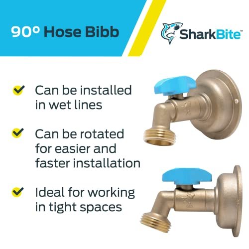 SharkBite 1/2 x 3/4 Inch MHT 90 Degree Hose Bibb, Quarter Turn, Push To Connect Brass Plumbing Fitting, PEX Pipe, Copper, CPVC, PE-RT, HDPE, 24620LF