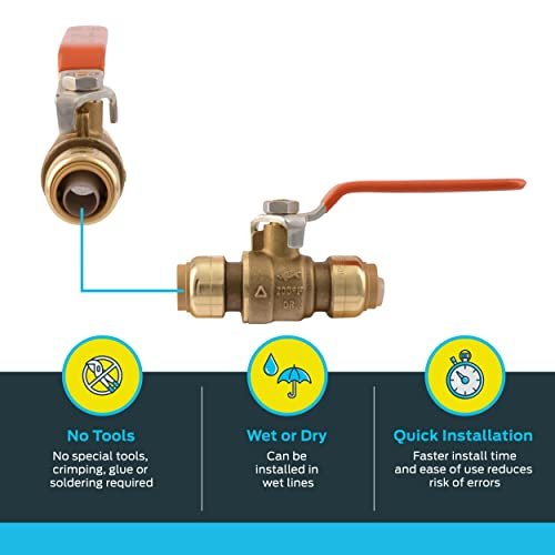 SharkBite 22222-0000LF Brass Push Ball Valves, 1/2