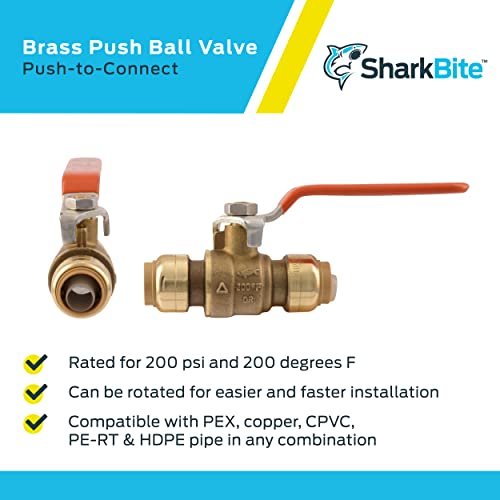 SharkBite 22222-0000LF Brass Push Ball Valves, 1/2