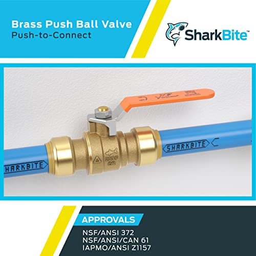 SharkBite 22222-0000LF Brass Push Ball Valves, 1/2