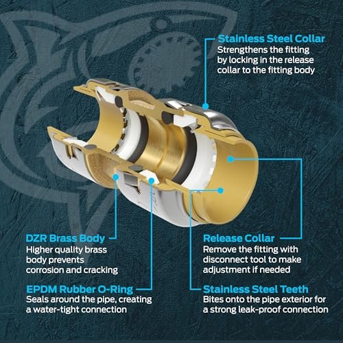 SharkBite Max 1/2 Inch Slip Coupling, Push to Connect Brass Plumbing Fitting, PEX Pipe, Copper, CPVC, PE-RT, HDPE, UR3008A