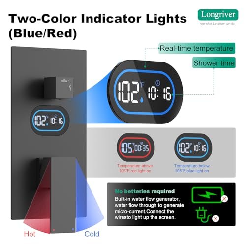 Shower Faucet Set with Hydro Power Temperature Display, Shower System Bathroom 10 Inches Shower Head with Handheld Spray, Wall Mounted Shower Fixtures with Shower Valve and Trim Kit, Matte Black