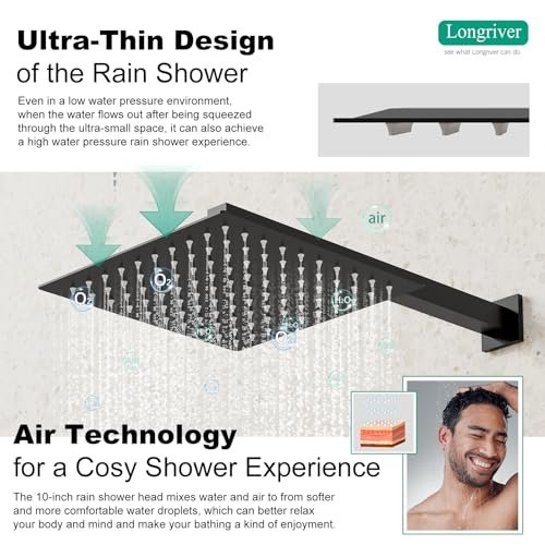 Shower Faucet Set with Hydro Power Temperature Display, Shower System Bathroom 10 Inches Shower Head with Handheld Spray, Wall Mounted Shower Fixtures with Shower Valve and Trim Kit, Matte Black