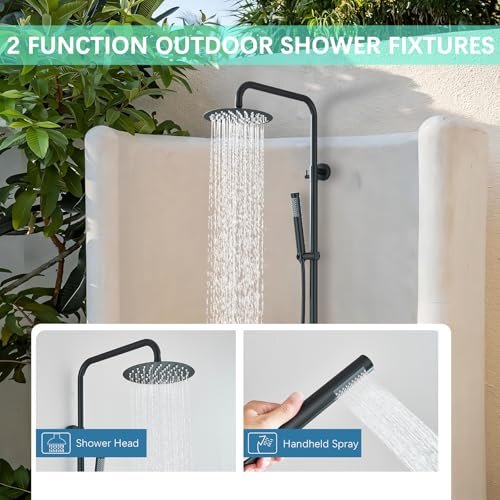 Shower System Matte Black Outdoor Shower Fixtures with 8" Rain Shower Head Handheld Sprayer Single Handle 304 Stainless Steel Wall Mounted Shower Shower Faucet Combo for Bathroom or Backyard
