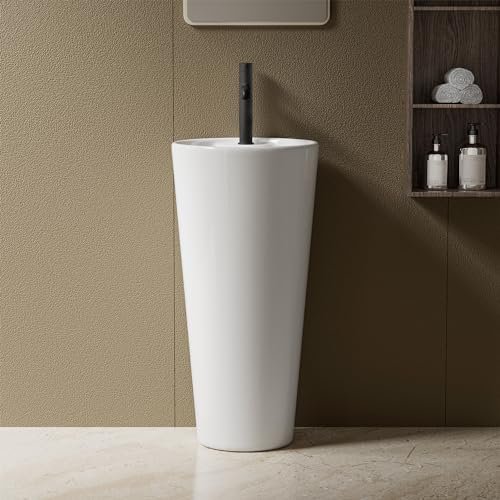 Simple Project Pedestal Sink 19" L X 19" W Round Pedestal Sinks For Bathrooms, Modern Single Faucet Hole Bathroom Pedestal Sinks With Overflow