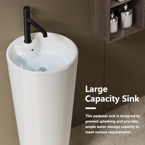 Simple Project Pedestal Sink 19" L X 19" W Round Pedestal Sinks For Bathrooms, Modern Single Faucet Hole Bathroom Pedestal Sinks With Overflow