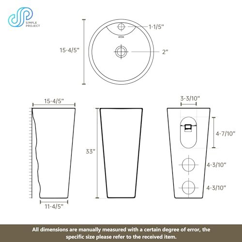 Simple Project Pedestal Sink 19" L X 19" W Round Pedestal Sinks For Bathrooms, Modern Single Faucet Hole Bathroom Pedestal Sinks With Overflow