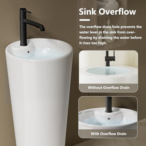Simple Project Pedestal Sink 19" L X 19" W Round Pedestal Sinks For Bathrooms, Modern Single Faucet Hole Bathroom Pedestal Sinks With Overflow