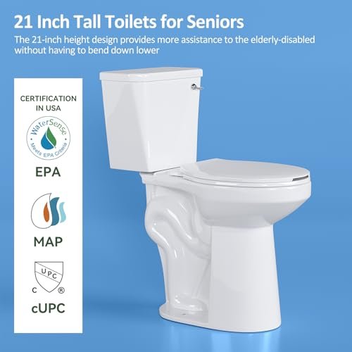 Simple Project Tall Toilets for Seniors 21 inch Extra High Toilets, Comfort Bowl Heigh 21", Seat Height 22", Two-Piece Toilet 1.28GPF Powerful, 12 Inch Rough-in, White Color, for Bathroom