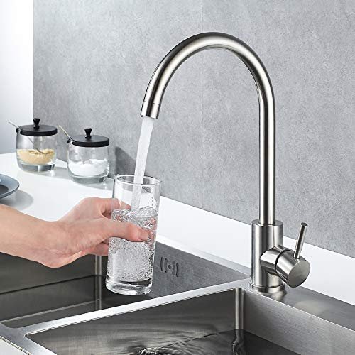 Single Handle High Arc Kitchen Faucet Stainless Steel Brushed Nickel,Commercial Single Hole Kitchen Sink Faucet,Modern One Hole Bar Sink Faucet