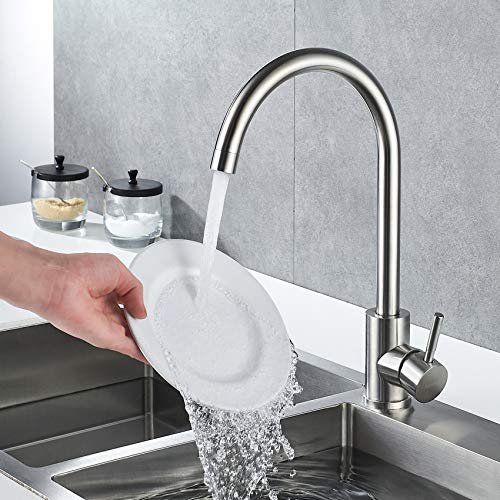 Single Handle High Arc Kitchen Faucet Stainless Steel Brushed Nickel,Commercial Single Hole Kitchen Sink Faucet,Modern One Hole Bar Sink Faucet