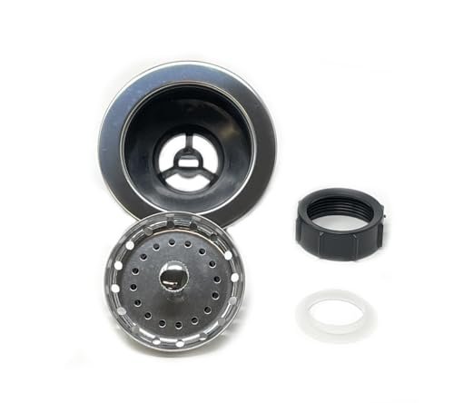 Sink Drain Pipe Kit, 1 ½” All-in-One Plumbing Set with Metal Strainer Baskets, Plastic P-Traps and Replacement Pipes, for Double Bowl Kitchen and Patio Sinks