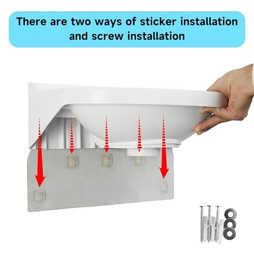 Small Bathroom Sink Wall Mount Bathroom Sink Wash basin, No-Drill Installation Self-Adhesive Sink 15.7 x 11 Inch with 1.26/0.86 Inch Faucet Hole, Mini Rv sink Plastic Sink for Home, Dorm, Garage