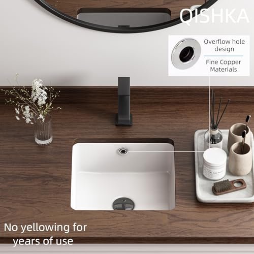 Small Square Undermount Bathroom Sink, QISHKA 13.8" x 13.8" Ceramic Undercounter Vanity Sink White Porcelain Vessel Sink, Mini Rectangle Wash Basin with Overflow for Restroom