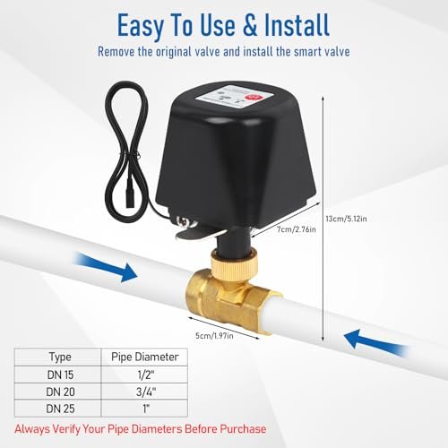 Smart 1/2" WiFi Shutoff Water Ball Valve, Smart App Control, 4 Timer Modes, Supports 2.4 GHz WiFi Only, Various Sizes, Brass Valve, Upgrade Version