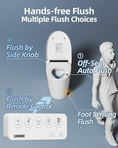 Smart Bidet Toilet, One Piece Elongated Toilet with Built-in Heated Bidet Seat, Auto Flush, Foot Sensor, Built-in Tank & Pump-Assisted, Warm Water & Dryer, LED Display, Night Light, Manual Lid