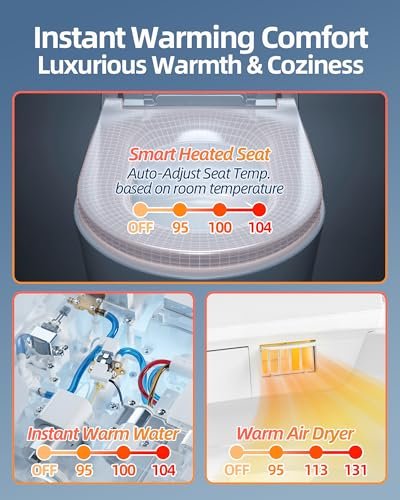 Smart Bidet Toilet, One Piece Elongated Toilet with Built-in Heated Bidet Seat, Auto Flush, Foot Sensor, Built-in Tank & Pump-Assisted, Warm Water & Dryer, LED Display, Night Light, Manual Lid