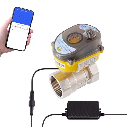 Smart Electric Ball Valve 3/4 inch Tuya APP Smart WiFi Water Shut-Off Valve, 24V Electric Actuator AC110V-230V Power Adapter and Automatic Return Water Setting. Smart Timing Water Valve DN20MM
