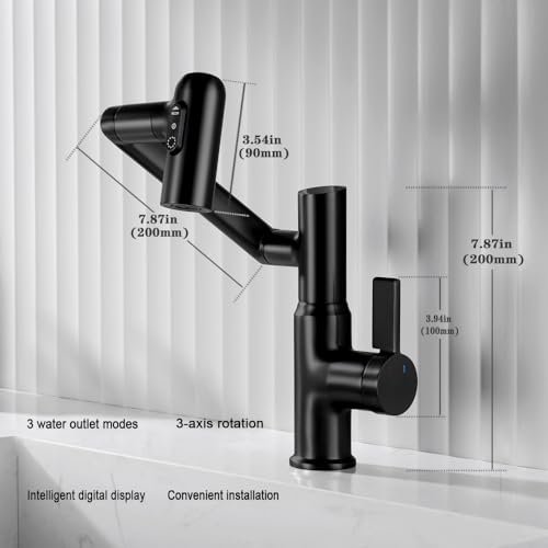 Smart Temperature Bathroom Faucet,Single Handle Bathroom Faucet,Bathroom Sink Faucet,Kitchen Faucet taps (Matte Black)