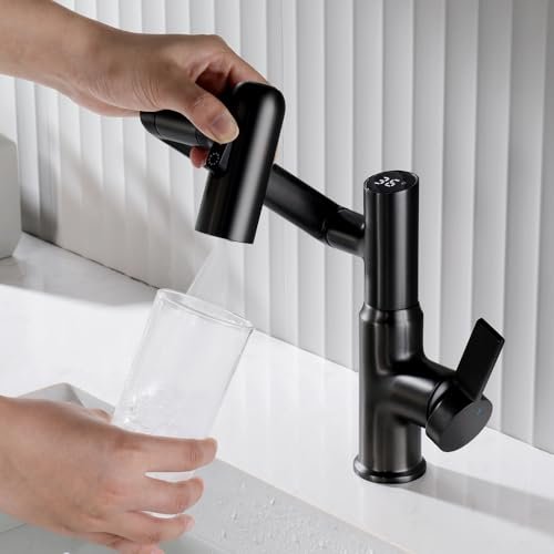 Smart Temperature Bathroom Faucet,Single Handle Bathroom Faucet,Bathroom Sink Faucet,Kitchen Faucet taps (Matte Black)