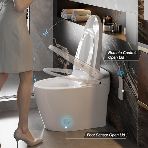 Smart Toilet, Bidet Toilet with Pump Assisted Flush, Foot Sensor Operation, Heated Bidet Seat, Warm Water, Dryer, Digital Display, Night Light, Tankless Toilet with Cleaning Foam Dispenser