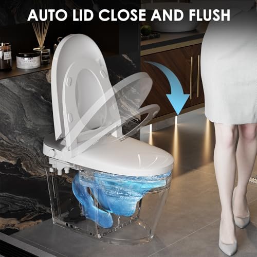 Smart Toilet, Bidet Toilet with Pump Assisted Flush, Foot Sensor Operation, Heated Bidet Seat, Warm Water, Dryer, Digital Display, Night Light, Tankless Toilet with Cleaning Foam Dispenser