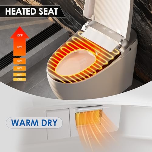 Smart Toilet, Bidet Toilet with Pump Assisted Flush, Foot Sensor Operation, Heated Bidet Seat, Warm Water, Dryer, Digital Display, Night Light, Tankless Toilet with Cleaning Foam Dispenser