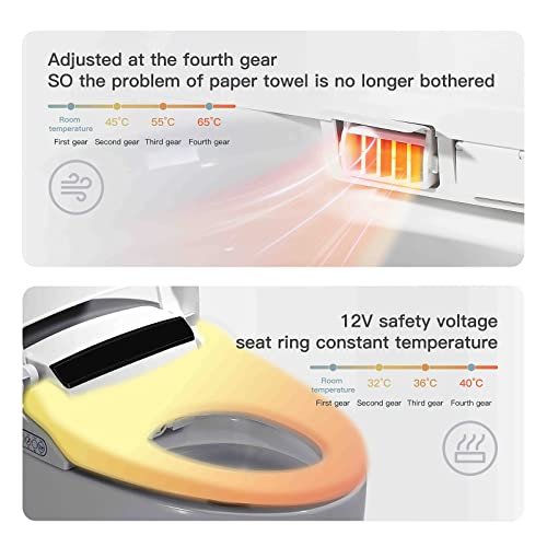 Smart Toilet, One Piece Bidet Toilet for Bathrooms, Toilets with Warm Water Sprayer & Dryer, Foot Sensor Operation, Heated Bidet Seat, Tankless Toilets with Fahrenheit LED Display