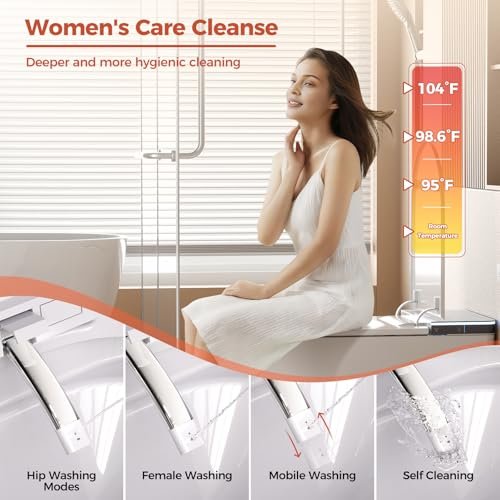 Smart Toilet, One Piece Toilet with Bidet Built in, Modern Tankless Toilet with Heated Toilet Seat, Bidet Warm Water, Dryer, Auto Toilet Flushing, Foot Sensor Operation