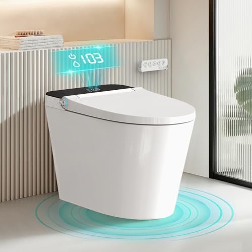 Smart Toilet with Bidet Built in, Auto Open Close Lid, Internal Tank, Heated Seat, Foot Sensor, Rear & Feminine Wash, Warm Water, Air Dryer, Self Cleaning, One-Piece Elongated Design (ZY695A)