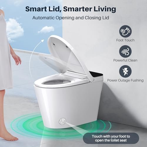 Smart Toilet with Bidet Built in, Auto Open Close Lid, Internal Tank, Heated Seat, Foot Sensor, Rear & Feminine Wash, Warm Water, Air Dryer, Self Cleaning, One-Piece Elongated Design (ZY695A)