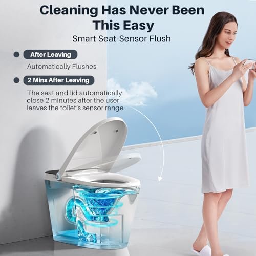 Smart Toilet with Bidet Built in, Auto Open Close Lid, Internal Tank, Heated Seat, Foot Sensor, Rear & Feminine Wash, Warm Water, Air Dryer, Self Cleaning, One-Piece Elongated Design (ZY695A)