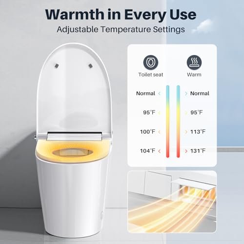 Smart Toilet with Bidet Built in, Auto Open Close Lid, Internal Tank, Heated Seat, Foot Sensor, Rear & Feminine Wash, Warm Water, Air Dryer, Self Cleaning, One-Piece Elongated Design (ZY695A)