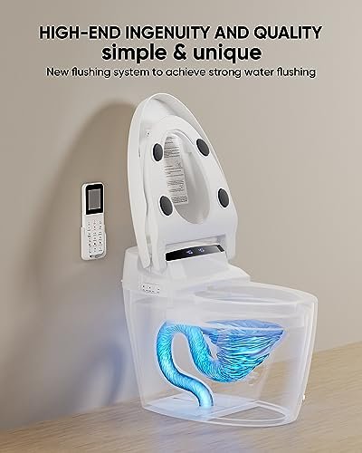 Smart Toilet,Tankless Toilets with Warm Water Sprayer and Dryer, Foot Sensor Operation,Bidet with Heated Seat Smart with Bidet Built In Fahrenheit LED Display