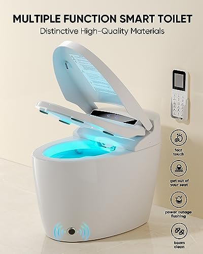 Smart Toilet,Tankless Toilets with Warm Water Sprayer and Dryer, Foot Sensor Operation,Bidet with Heated Seat Smart with Bidet Built In Fahrenheit LED Display