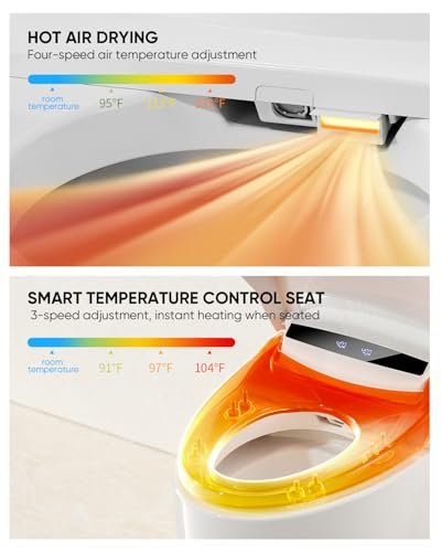 Smart Toilet,Tankless Toilets with Warm Water Sprayer and Dryer, Foot Sensor Operation,Bidet with Heated Seat Smart with Bidet Built In Fahrenheit LED Display