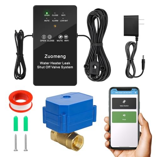 Smart Water Heater Remote Stop Valve with Leak Sensor, Automatic Shutoff, Water Leak Alert Push, 3/4"NPT 150PSI Brass Valve