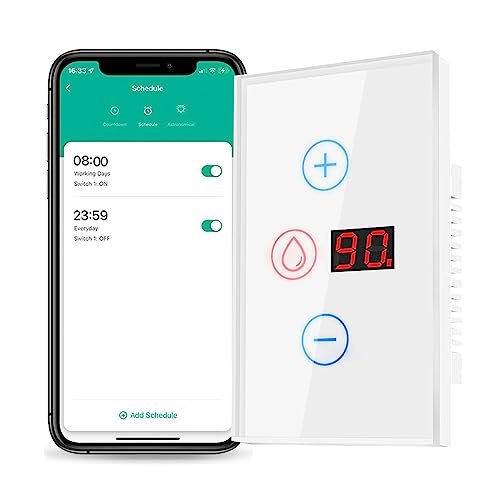 Smart Water Heater Switch, 20A Water Heater Timer with Energy Monitoring, Manual Adjustment Countdown, Compatible with Amazon Echo and Google Home, Neutral Wire Required, 2.4GHz WiFi Only