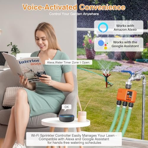 Smart WiFi Sprinkler Timer 3 Zone,WiFi Water Timer for Garden Hose with 984 FT Range,APP & Remote Control,Alexa & Google Voice Compatible,Rain Delay, Manual Mode Sprinkler System