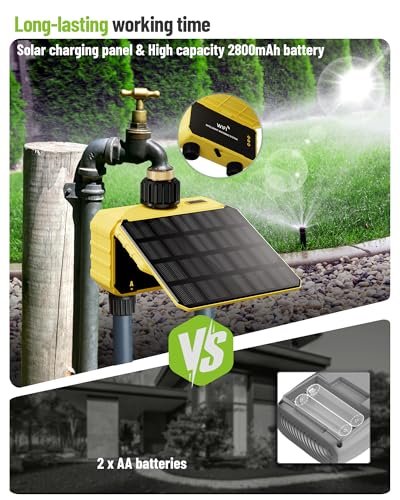 Smart WiFi Water Timer 2 Zone No Need Gateway, Solar WiFi Sprinkler Valve Timer for Garden Hose APP & Remote Control Alexa & Google Voice Compatible,Rain Delay, Manual Mode Sprinkler System