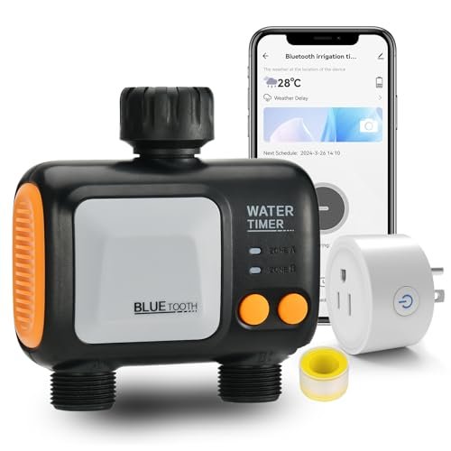 Smart WiFi Water Timer for Garden Hose - 2 Zone Sprinkler Timer with WiFi Hub - Hose Timers for Watering with Rain Delay - Irrigation Sprinkler Controller for Garden Lawns - Works with Alexa