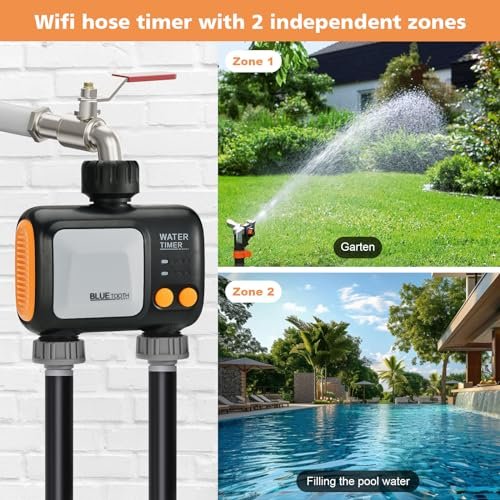 Smart WiFi Water Timer for Garden Hose - 2 Zone Sprinkler Timer with WiFi Hub - Hose Timers for Watering with Rain Delay - Irrigation Sprinkler Controller for Garden Lawns - Works with Alexa