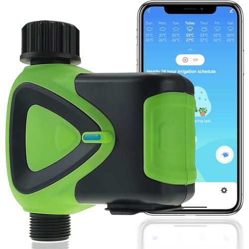 Smart WiFi Water Timer No Need Gateway, WiFi Sprinkler Valve Timer for Garden Hose APP & Remote Control Alexa & Google Voice Compatible,Rain Delay, Manual Mode Sprinkler System